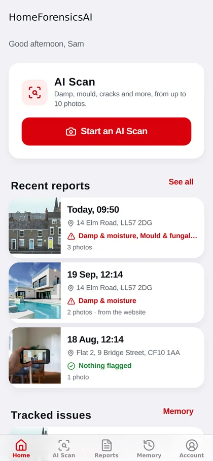 HF-AI app: Home screen