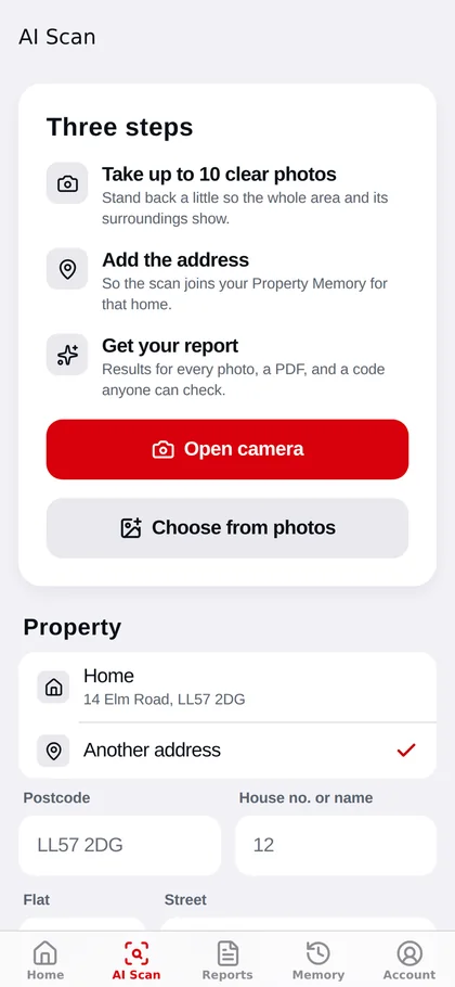 HF-AI app: AI Scan screen