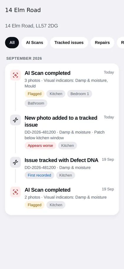 HF-AI app: Property Memory screen